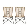 SKRAN Set of 2  Outdoor Lounge Chairs, Boho Style Seating with Wicker and Iron Frame, Patio Garden Accent Chairs Set with Curved Back, Light Brown - 4 of 4