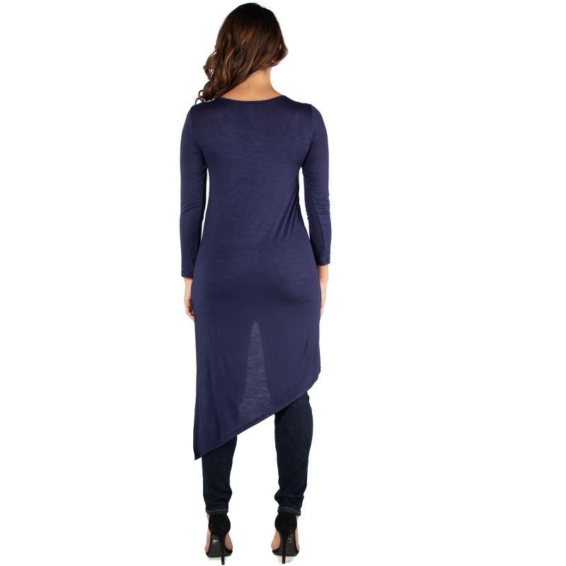 24seven Comfort Apparel Womens Long Sleeve Knee Length Asymmetrical Tunic Top, 3 of 6