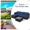 Tangkula 5PCS Cushioned Rattan Patio Conversation Set w/ Ottoman Navy Cushion - 3 of 4