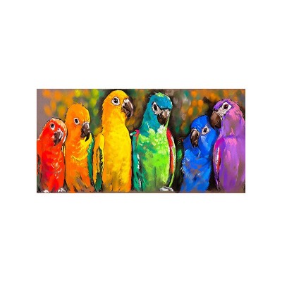 Cottage Garden West of The Wind Pretty Parrots Colorful 24 x 48 Inch Waterproof Gallery Wrapped Canvas, Outdoor Garden, Yard, Patio All Weather
