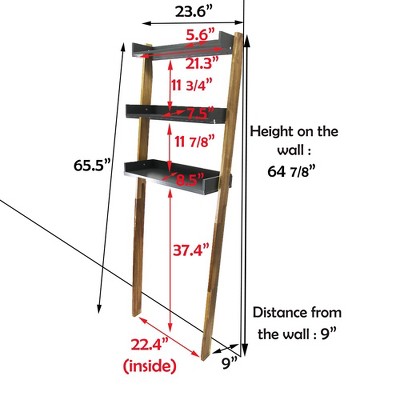 Gray Wood Over-the-Toilet Ladder Shelf with Storage Trays