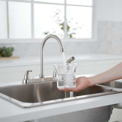 Brushed Nickel Double Handle Kitchen Faucet with Side Sprayer