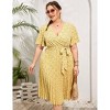 Plus Size Women's Pleated Midi Dress with Belt Flowy Casual Elegant Knee Length Dress for Work Summer - 4 of 4