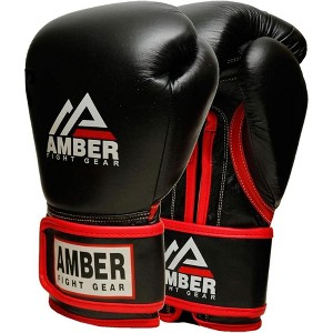 Amber Sports Professional Hook and Loop Leather Training Boxing Gloves, Durable Top-Grain Leather, Black/Red - 1 of 4