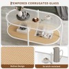 2-Tier Rattan Coffee Table - with Tempered Glass Top, Farmhouse Water-Wave Glass, Metal Boho Tea Center Table, Decor for Living Room Office Home - 4 of 4