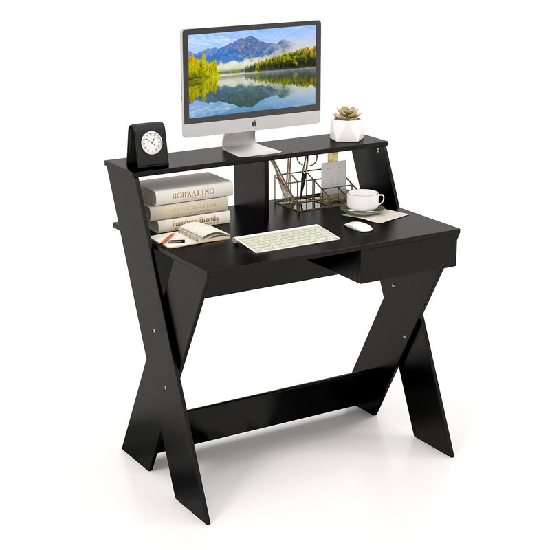 Tangkula Computer Desk Study Writing Table Small Space w/ Drawer & Monitor Stand, 1 of 10