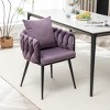 CENGHU Modern Velvet Dining Chairs Set of 2, Hand Weaving Accent Chairs, Upholstered Side Chair with Black Metal Legs - 3 of 4