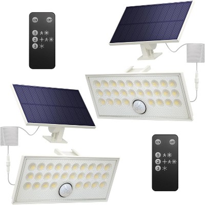 ROTTOGOON Solar Motion Sensor LED Wall Lights Flood Security Remote 3 Modes IP65 Waterproof White 2-Pack
