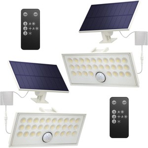 ROTTOGOON Solar Motion Sensor LED Wall Lights Flood Security Remote 3 Modes IP65 Waterproof White 2-Pack - 1 of 4