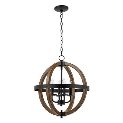 18" 4-Light Metal Open Cage Chandelier with Faux Wood Trim Black - Cresswell Lighting