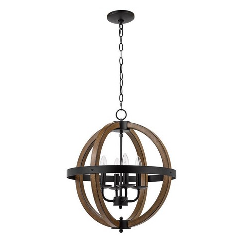 18 4 Light Metal Open Cage Chandelier, Wood And Iron Globe Chandelier