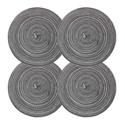 4 Pcs Tea Time Round Braided Table Mats Dining Kitchen Linen Table Mats Indoor Outdoor Ramie Placemats 7 inch, Grey