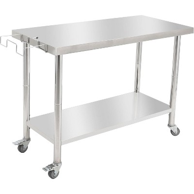 48"x24" Stainless Steel Prep Table w/ Undershelf & Wheels - Heavy-Duty Commercial Worktable for Kitchens