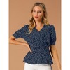 INSPIRE CHIC Women's Dots Print Tie Waist Ruffle Hem V Neck Wrap Peplum Shirts - 2 of 4