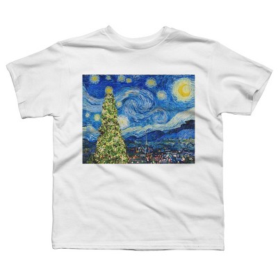 Boy's Design By Humans Van Gogh Starry Night - Christmas Tree By bcstudio T-Shirt