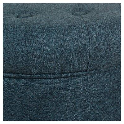 Indigo Round Tufted Storage Ottoman with Wood Legs