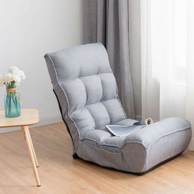 Gray Adjustable Metal Frame Floor Chair with Linen Upholstery