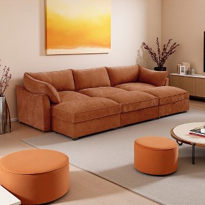 112.6" Chenille Modular Sleeper Sectional Sofa Bed with Storage Ottomans & Drawers Under Each Seat - 1 of 4