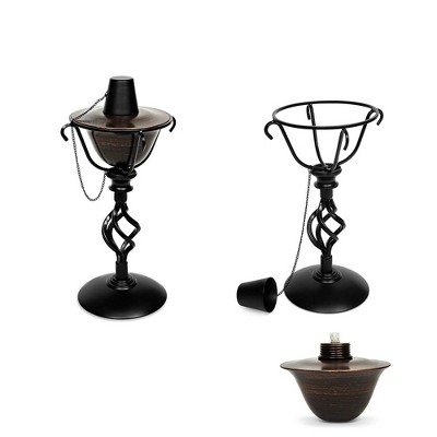 Bronze and Black Iron Outdoor Tiki Torches, Set of 2