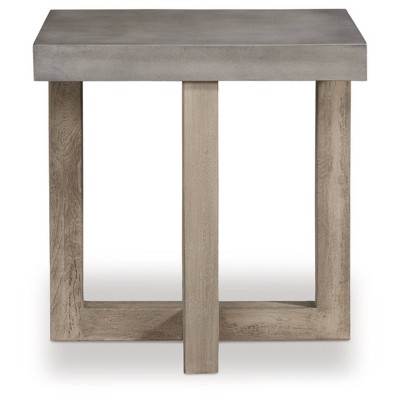 Lockthorne Contemporary Gray Stone and Wood Square End Table