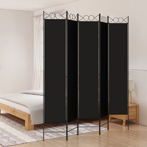 vidaXL Black 5-Panel Room Divider, Foldable Privacy Screen, Room Partition and Window Blockage, Easy Assembly, Durable Polyester and Iron Material - 1 of 4