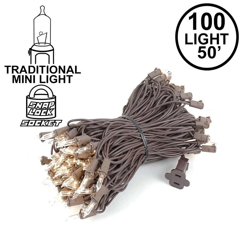 Novelty Lights 100 Light Incandescent Mini Christmas String Lights Brown Wire 50 Feet, 2 of 8
