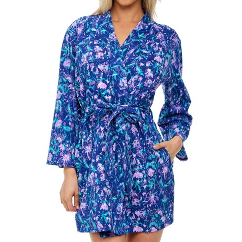 ADR Womens Knit Robe with Pockets Purple Tropical Floral Large