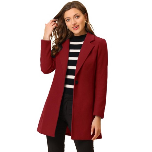 Inspire Chic Women s Regular Fit Notched Lapel Long Sleeve Buttoned Classic Coat Dark Red Small Target