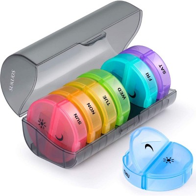 Sukuos 7-Day 2x Pill Organizer, Large Daily Pill Cases for Pills, Vitamins, Fish Oil & Supplements