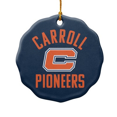 Carroll University Pioneers Logo Porcelain Scalloped Holiday Christmas Tree Ornament