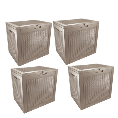 VisioGear Deck Boxes, 4-Piece 30 Gal Outdoor Storage Deck Box, Small Patio Storage Bin for Garden Tools, Brown, 22.09"*17.09"*20.87"