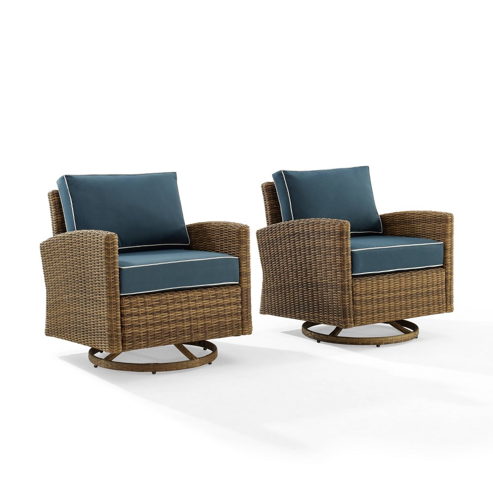 Photos - Garden Furniture Crosley 2pk Bradenton Steel Outdoor Swivel Rocking Chairs Navy/Weathered Brown - C 