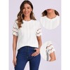 INSPIRE CHIC Women's Summer Crew Neck Wavy Edge Short Sleeve Eyelet Solid Shirts - 2 of 4