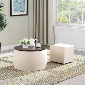 2PC Round Storage Ottoman Coffee Table Square Foot Stool Set,  2 In 1 Combination Velvet Footstool Side Table For Living Room Bedroom Office - 1 of 4
