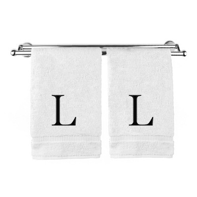 BC BARE COTTON Monogrammed Hand Towel, 100% Turkish Cotton - Set of 2 - White - Black Block