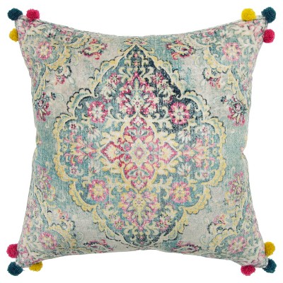 20"x20" Oversize Medallion Polyester Filled Square Throw Pillow Yellow/Pink - Rizzy Home