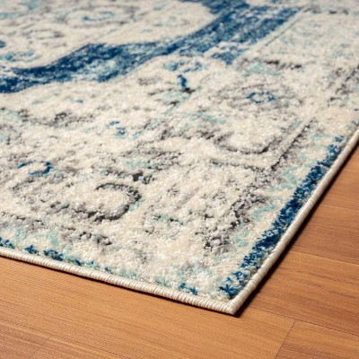 Blue and Beige 8' x 10' Synthetic Oriental Medallion Area Rug