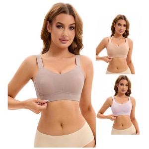 INSPIRE CHIC 3 Pcs Women's Push Up V Neck Full Coverage Wirefree Adjustable Straps Minimizer Bras - 1 of 4