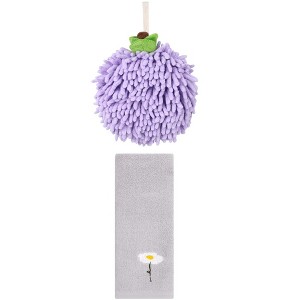 REGALWOVEN Soft Absorbent Decorative Hand Towel Set 6" x 6"/13" x 30" 2 Pcs - 1 of 4