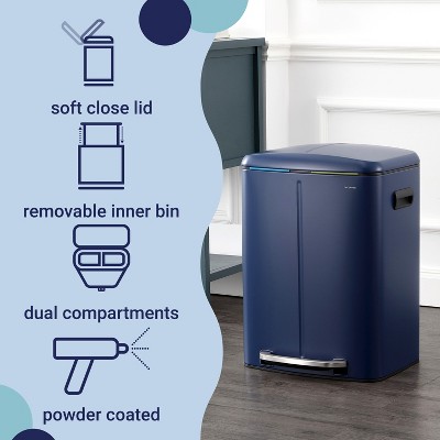 Denim Blue Stainless Steel 10.6-Gallon Step Trash Can