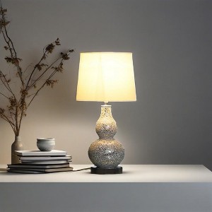 19.5" Mirror-Mosaic Table Lamp – Chrome Base + White Linen Semi-Drum Shade - 1 of 4