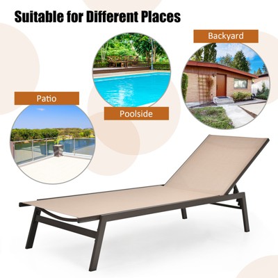 Brown Steel Outdoor Chaise Lounger with Adjustable Backrest