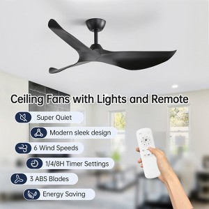 52" Ceiling Fan No Light Modern Ceiling Fan with Remote Control 3 Blades Ceiling Fan with Noiseless Reversible Dc Motor for Living room Bedroom - 1 of 4