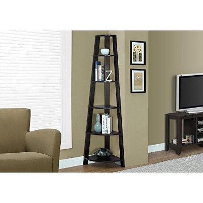 Cappuccino 72" Corner Bookcase with Tray Shelves