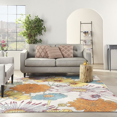 Allur Blossom Ivory Multicolor 8' x 10' Synthetic Easy-Care Area Rug