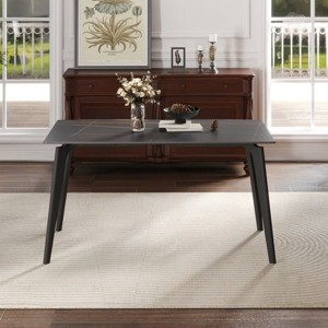 55" Modern Rectangular Dining Table for 6,Sintered Stone Top with Black Metal Legs,Small Space Kitchen or Dining Room Table-Maison Boucle - 1 of 4
