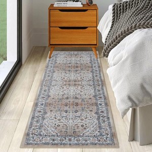 Vintage Floral Runner Rug – Non-Slip, Machine Washable, for Hallway, Entryway & Kitchen - 1 of 4