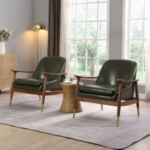 CAVINAS 29.2" Faux Leather Accent Chair with Solid Wood Frame and Brass-Tipped Legs, Arm Chair for Living Room, Bedroom - 1 of 4
