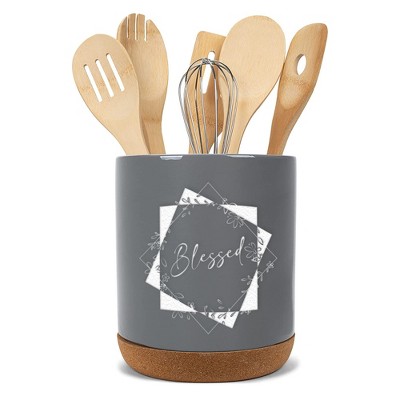 Elanze Designs Blessed Grey X-Large Cork Bottom Kitchen Utensil Holder