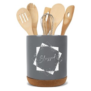 Elanze Designs Blessed Grey X-Large Cork Bottom Kitchen Utensil Holder - 1 of 4